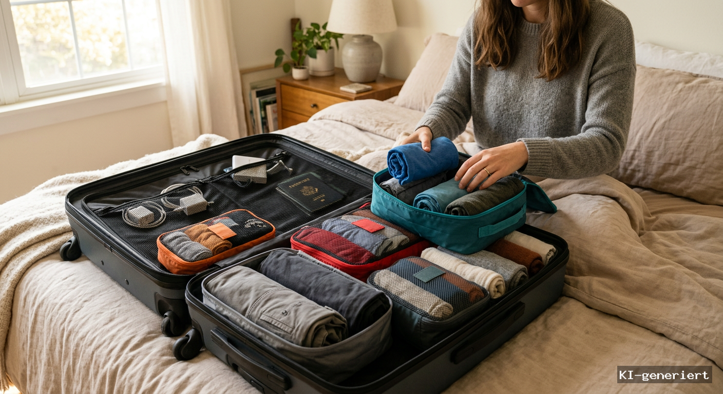 Packen für Langzeitreisen: Rolltechnik vs. Falten, Packing Cubes und Kofferorganisation für Monate unterwegs
